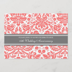 Coral Grey Damask 15e Jubileum Uitnodiging