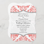 Coral Grey Damask Bracket Wedet Invitation (Devant / Derrière)