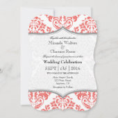 Coral Grey Damask Bracket Wedet Invitation (Devant)