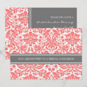 Coral Grey Damask Bridal Lunch Invitation Kaart (Voorkant / Achterkant)