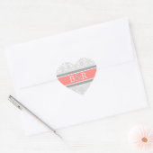 Coral Grey Damask Monogram Envelop Seal Hart Sticker (Envelop)