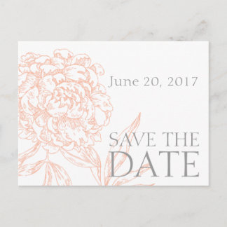 Coral Grey Floral  Save the Date Aankondigingskaart