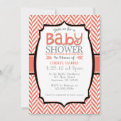 Coral Grey Herringbone Baby Shower Invitations (Devant)