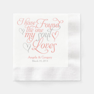 Coral Grey My Soul Loves Heart Wedding Servet