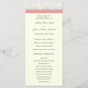 Coral Grey Off White Damask Wedding Program Programma