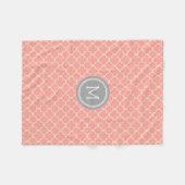 Coral Grey Quatrefoil Pattern Monogram Blanket Fleece Deken (Voorkant (Horizontaal))
