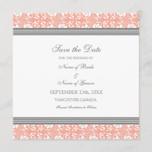 Coral Grey Wedding Save the Date Card