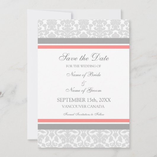 Coral Grey Wedding Save the Date Card (Voorkant)