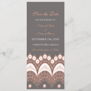 Coral Grey Wedding Save the Date Card