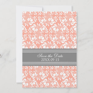 Coral Grey Wedding Save the Date Kaart
