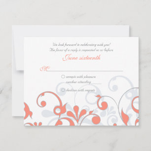 Coral gris blanc Abstrait mariage floral carte RSV