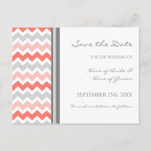 Coral gris Chevron Enregistrer la date Carte posta (Devant)