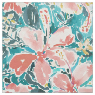 Coral Hallo Hibiscus Waterverf Floral Stof