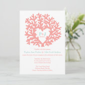 Coral Heart Aqua Beach Invitations de mariage (Debout devant)