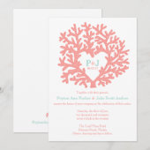 Coral Heart Aqua Beach Invitations de mariage (Devant / Derrière)