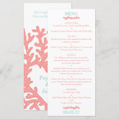 Coral Heart Aqua Beach Menu Mariage (Devant / Derrière)