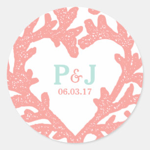 Coral Heart Aqua Beach Stickers de mariage