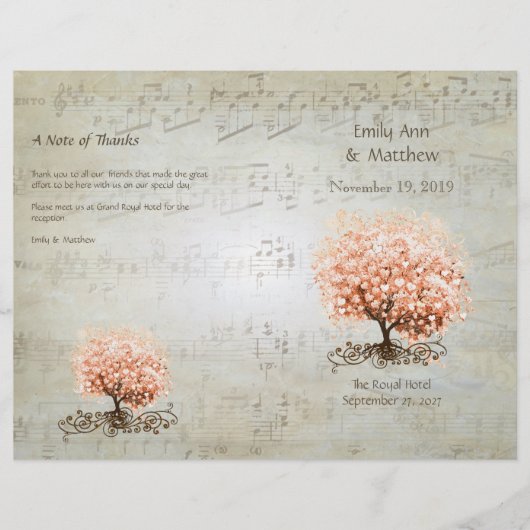 Coral Heart Leaf Tree programmes de mariage (Devant)