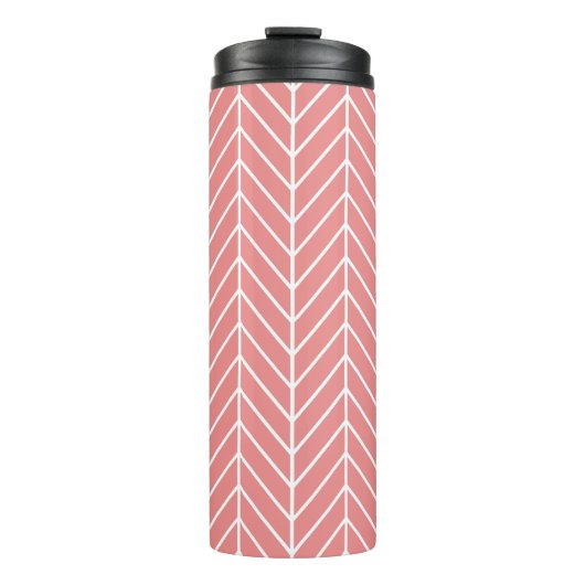 Coral Herringbone Chevron Pattern Thermal Tumbler Thermosbeker (Voorkant)