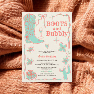 Coral krabbles boots bubbly vrijgezellenfeest kaart