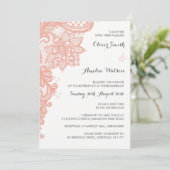 Coral Lace Wedding Invitation Kaart (Staand voorkant)