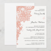 Coral Lace Wedding Invitation Kaart (Voorkant / Achterkant)