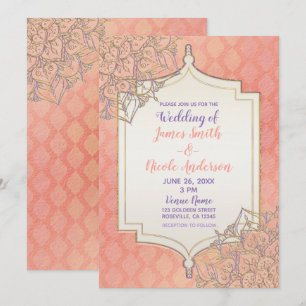 Coral Lavender Gold Moroccan Glam Indian Wedding Kaart