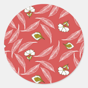 Coral Leaf Drift Worpdeken Ronde Sticker