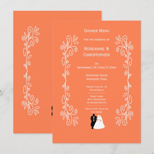 Coral Mariage Menu Bride Conception de la chambre (Devant / Derrière)
