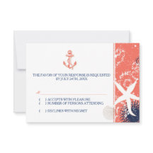 Coral Marine Bleu Blanc Nautique Mariage RSVP