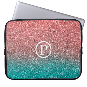 Coral Meloen Oranje Turquoise Aqua Groen Glitter Laptop Sleeve