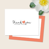 Coral mignon Orange Baby shower de coeur Merci