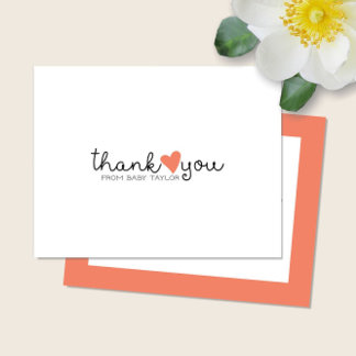 Coral mignon Orange Baby shower de coeur Merci