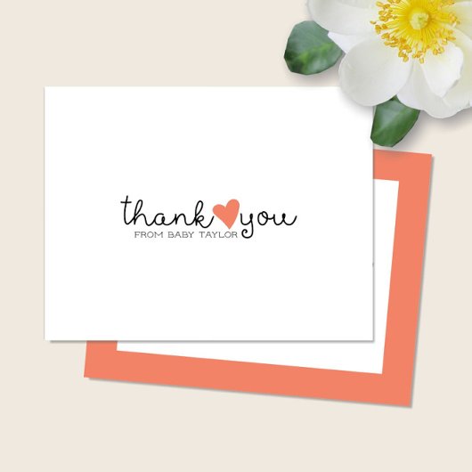 Coral mignon Orange Baby shower de coeur Merci