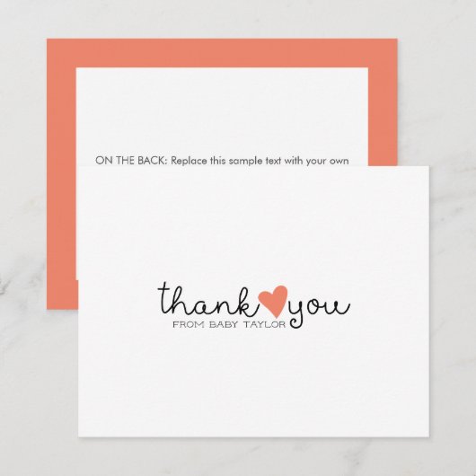 Coral mignon Orange Baby shower de coeur Merci (Devant / Derrière)