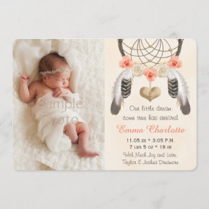 Coral Mint Boho Dreamcatcher Faire-part de naissan