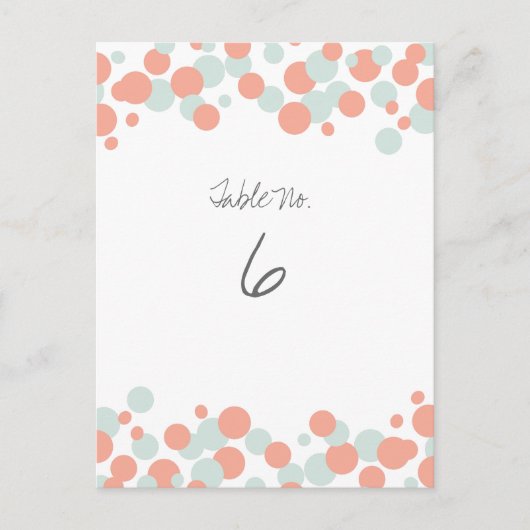 Coral & Mint Bubbles Confetti Tafelnummer Kaarten (Voorkant)