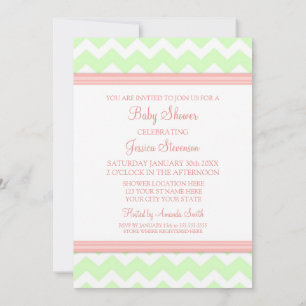 Coral Mint Chevron Custom Baby Shower-uitnodiginge Kaart