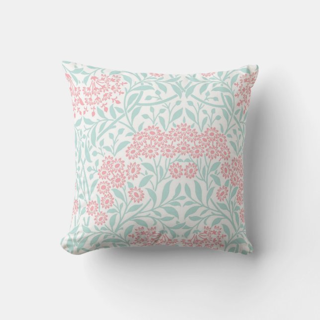 Coral Mint Floral Damask Pattern Kussen (Voorkant)