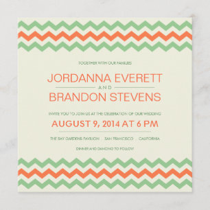 Coral Mint Green Chevron Wedding ZigZag Kaart