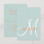 Coral Mint Green Linen Mariage rustique Carte RSVP (Devant / Derrière)
