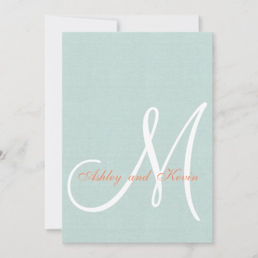 Coral Mint Green Linen Rustic Wedding Kaart (Voorkant)