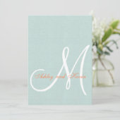Coral Mint Green Linen Rustic Wedding Kaart (Staand voorkant)