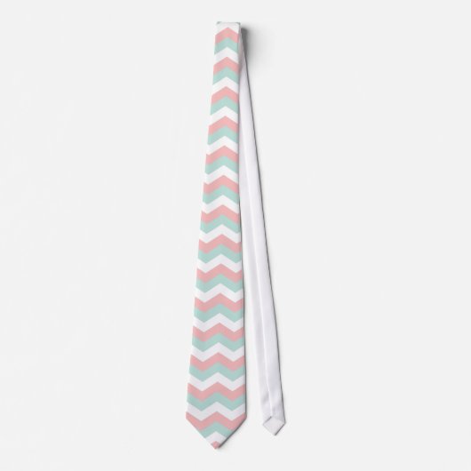 Coral Mint White Chevron Zigzag Stropdas (Voorkant)