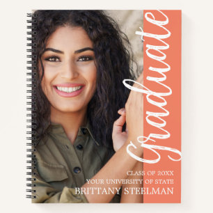 Coral Modern Script Graduation Party gastenboek Notitieboek