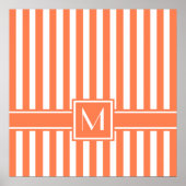 Coral Modern Stripe met Monogram Poster (Voorkant)