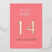 Coral moderne rose Mariage Numéro de table Rose Or (Recto)