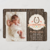 Coral Monogram Horseshoe Western Baby Faire-part (Devant / Derrière)