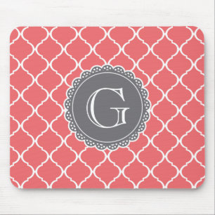Coral Moroccan Lattice Pattern Gray Monogram Muismat