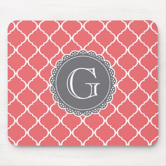 Coral Moroccan Lattice Pattern Gray Monogram Muismat (Voorkant)